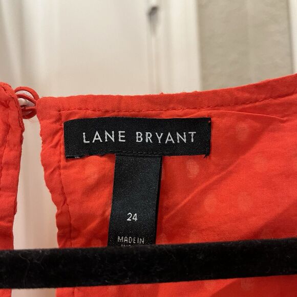 Lane Bryant Eyelet Sleeveless Peplum Top Tank Red Coral Womens Size 24 Keyhole - Picture 4 of 10